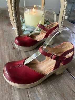 Jafa Boho Leather Platform Handmade Strappy Mary Jane Sandals Womens 38 Ruby Red